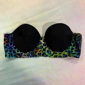 Kandy Wrappers Swim - Black and Colorful Leopard Print Bandeau Top Sz L